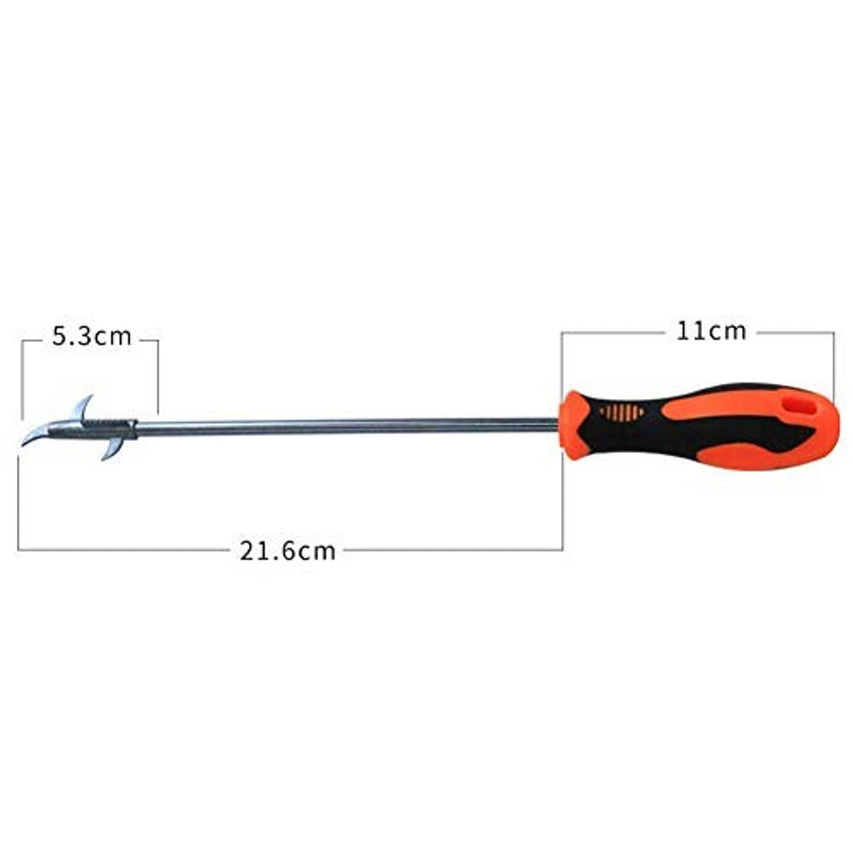 Tire cleaning hook tool with 21.6cm metal shaft; orange-and-black handle