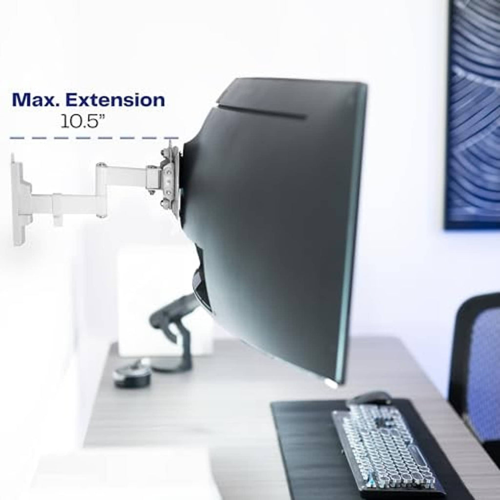 White wall monitor mount with maximum extension arm up to 10.5 inches