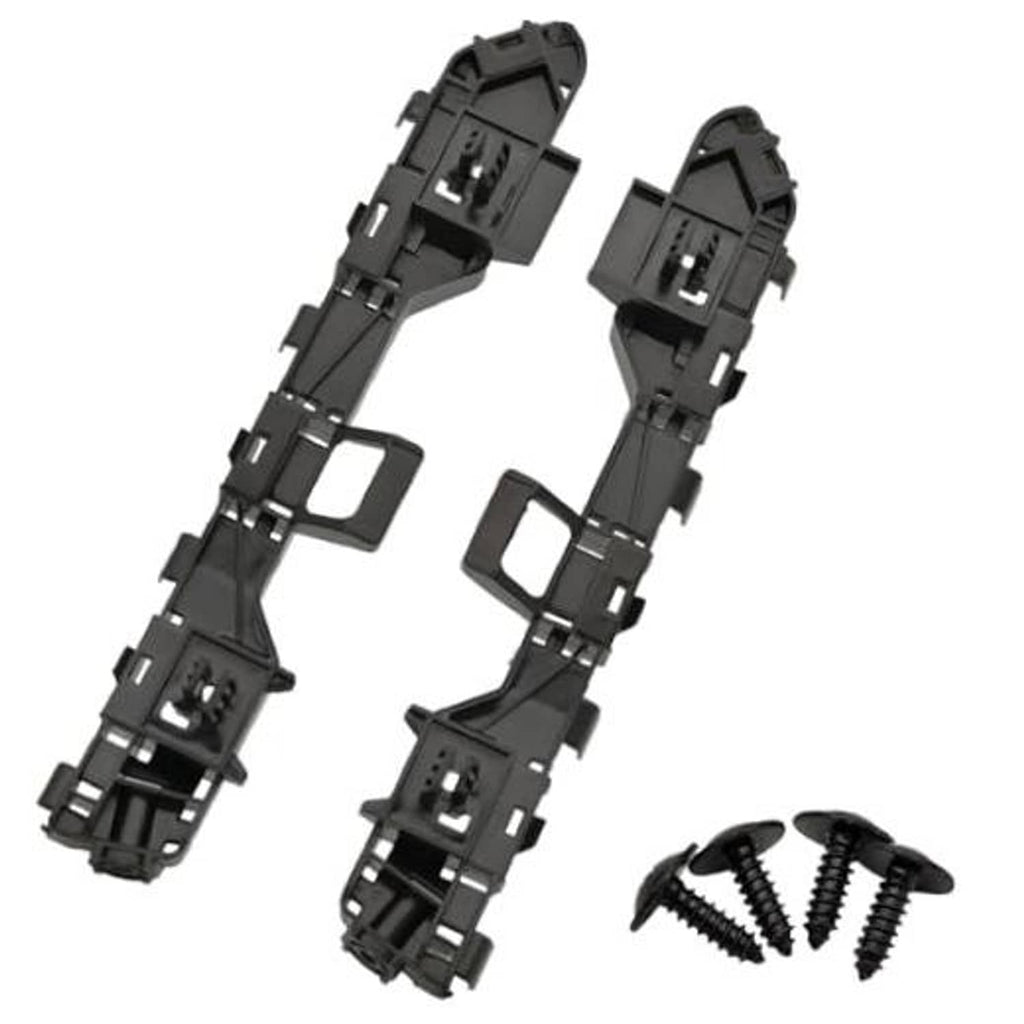 Pair of black front bumper brackets, left and right, with mounting clips