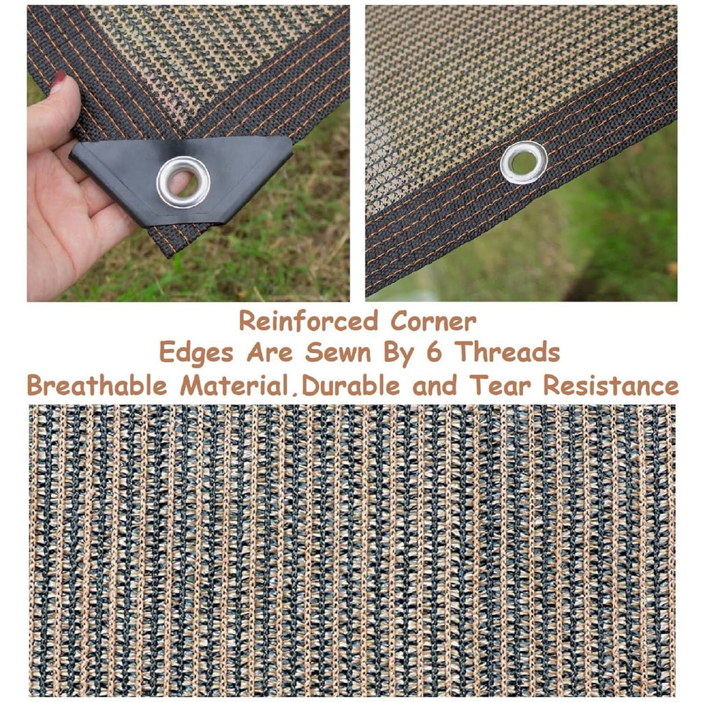 Coffee-brown fabric corner grommet and reinforced edge, close-up weave