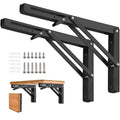 Black heavy-duty folding shelf bracket pair, 16 in stainless wall-mount with screws