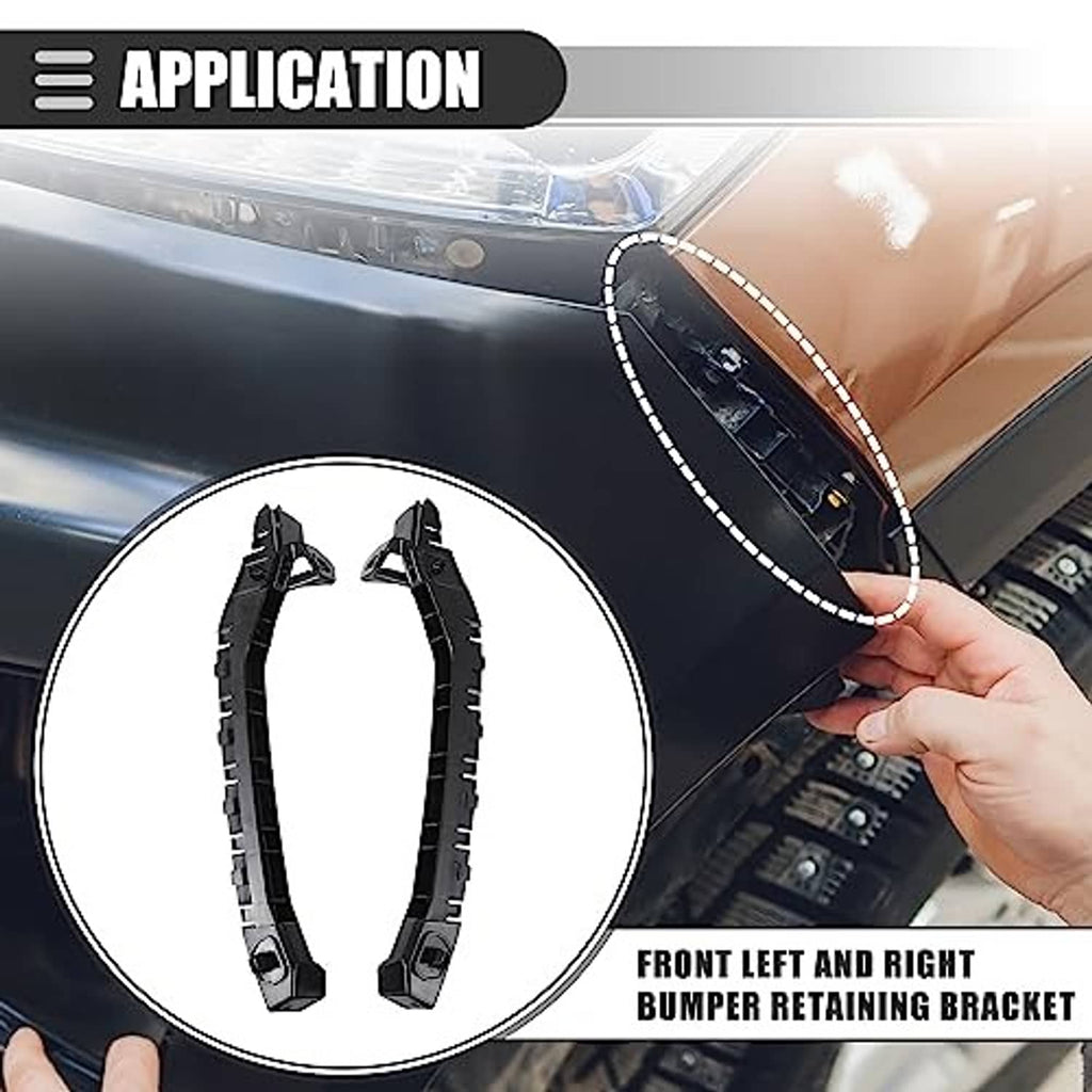 Hands installing black front left and right bumper retaining brackets near headlight