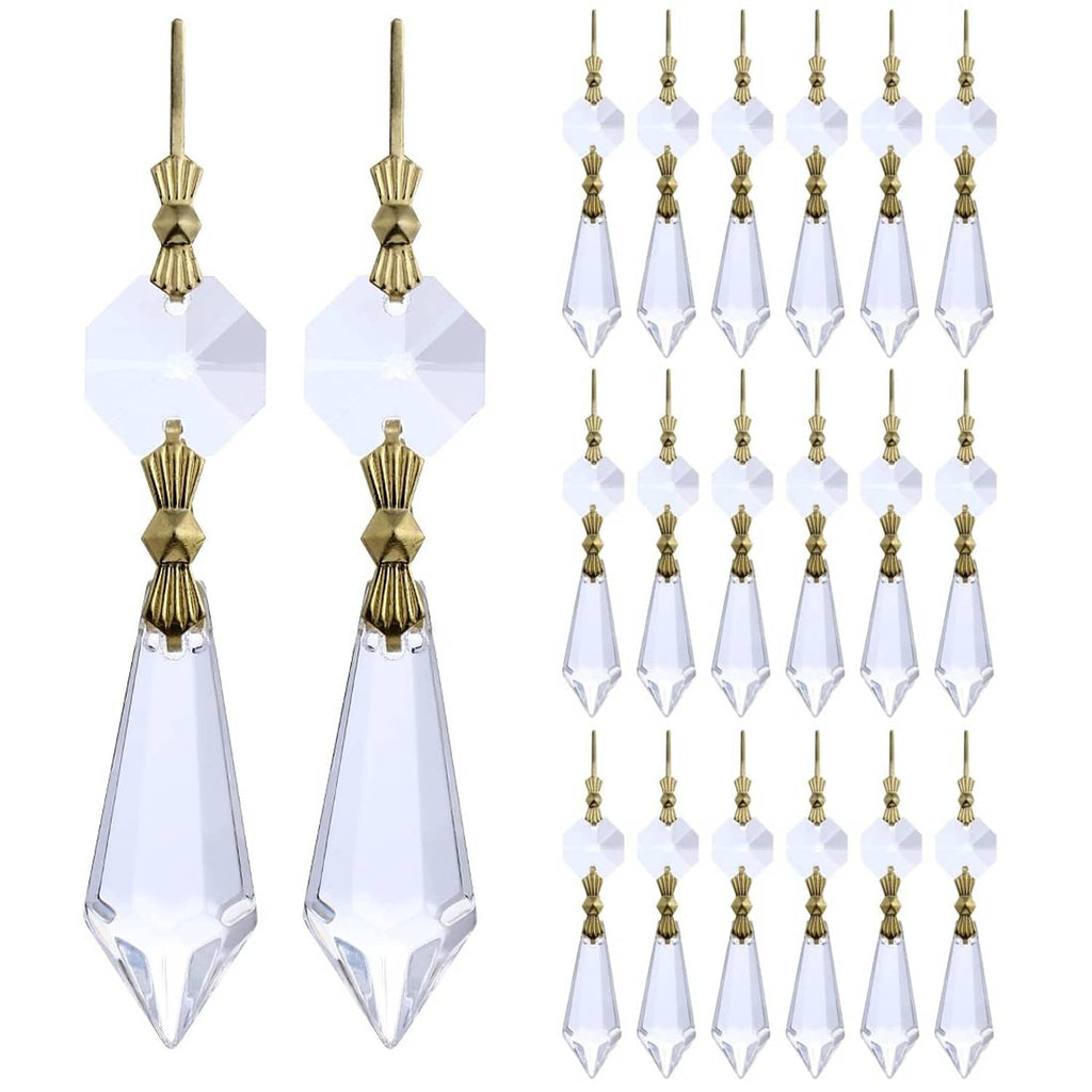 Set of clear faceted crystal drop connectors with gold caps and top hanging loop