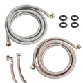 Stainless steel braided washing machine hoses, red and blue, with end couplings (2-pack)
