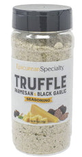Truffle Parmesan & black garlic seasoning jar with front label, 9 oz