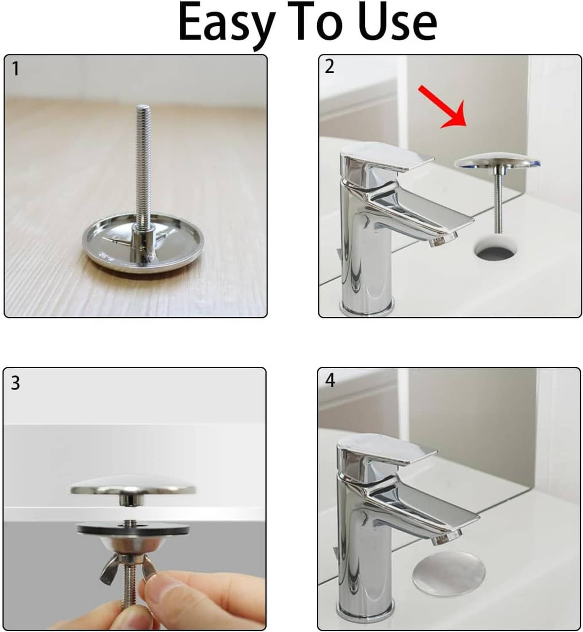 Stainless steel sink hole cover installed with threaded post and round base