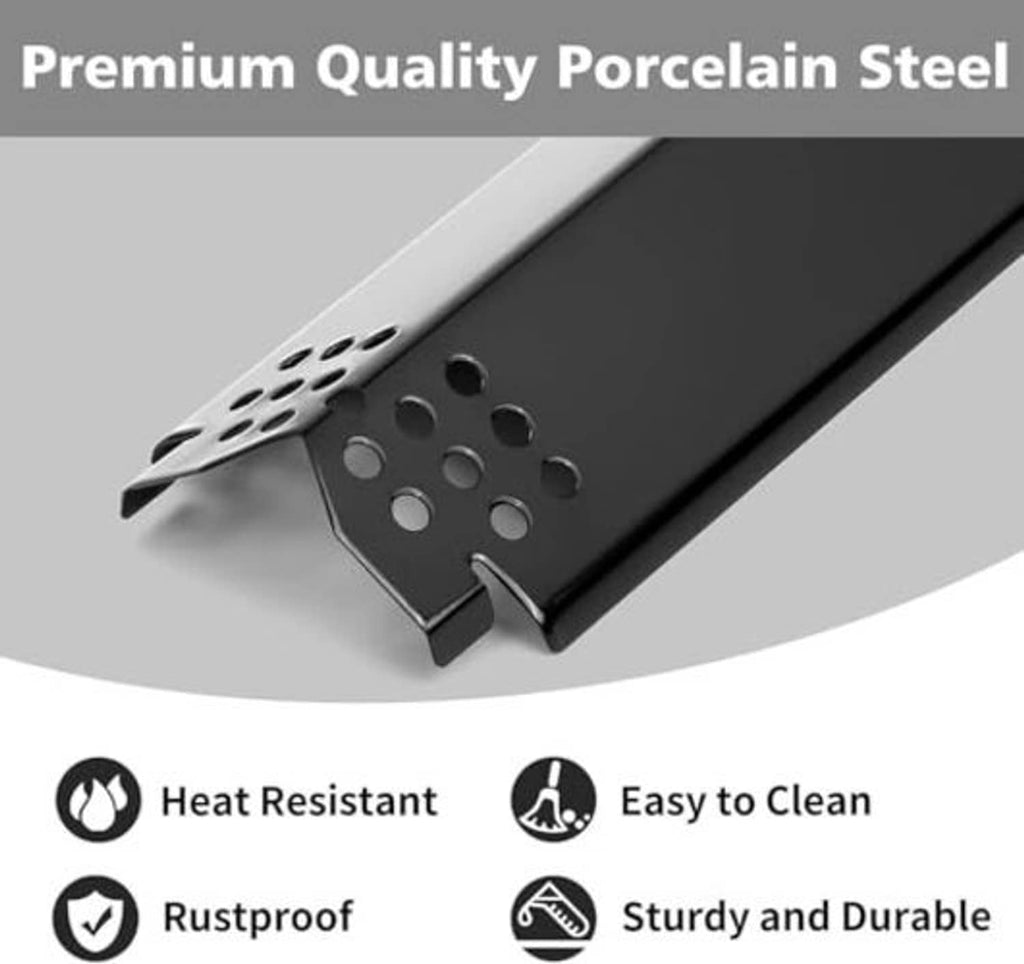 Porcelain steel heat plate with perforated holes and raised mounting bracket