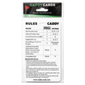 White golf rules quick reference card in clear sleeve, titled Rules Caddy