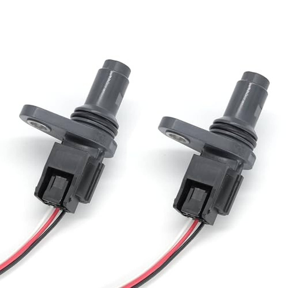 Pair of camshaft position sensors showing gray connector housings and red/black leads