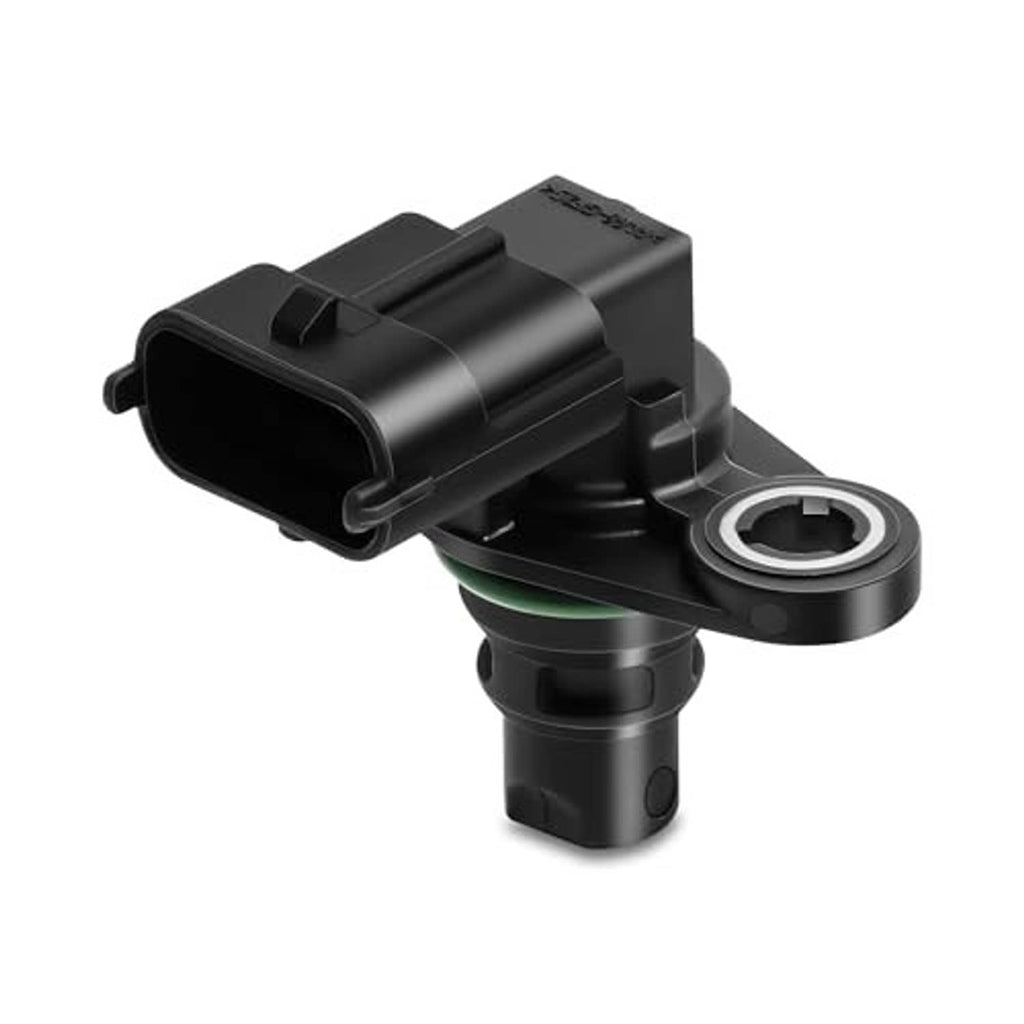 Black camshaft position sensor with circular mounting bracket and connector