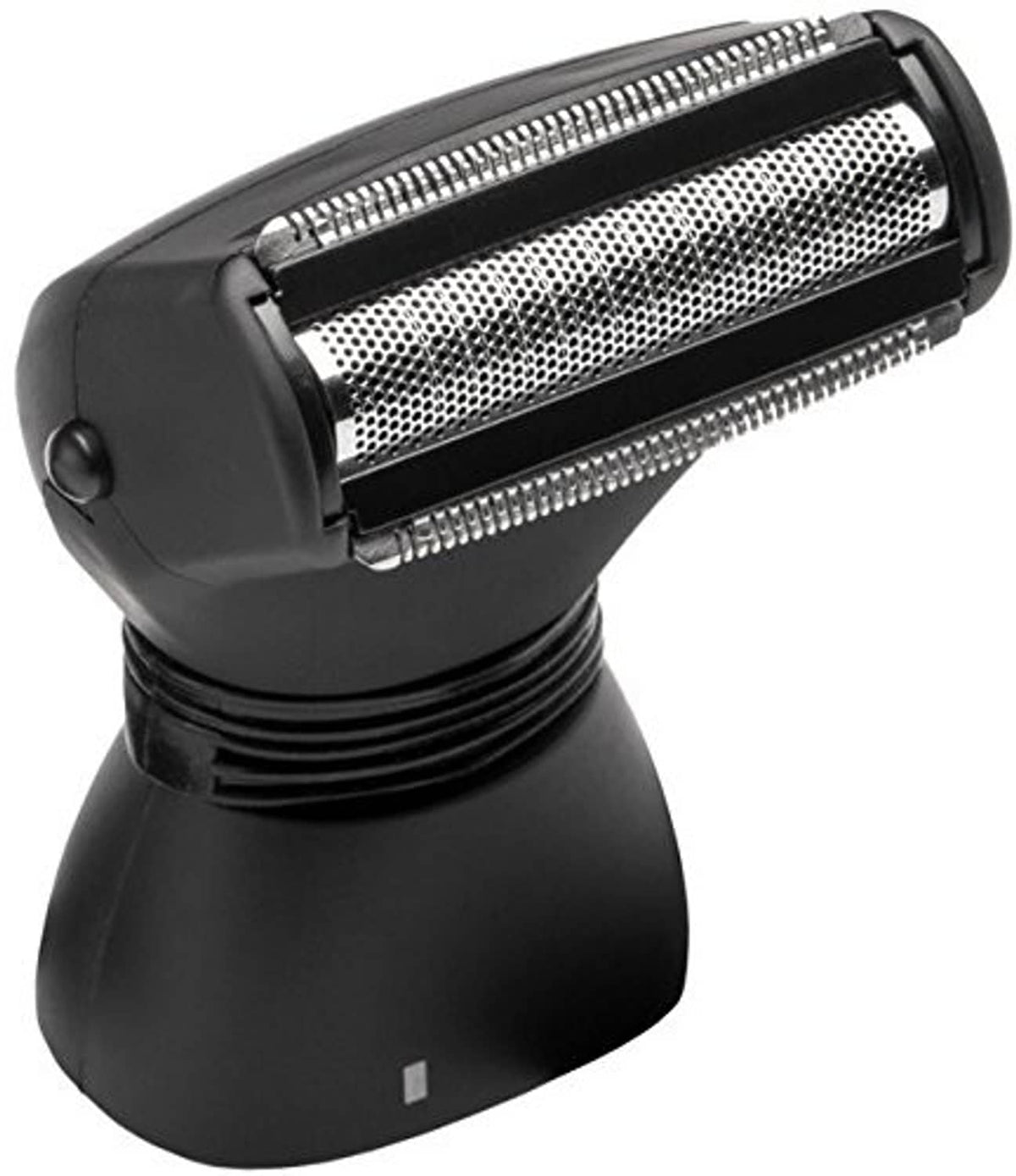 Back hair shaver attachment head with mesh foil cutter, black frame