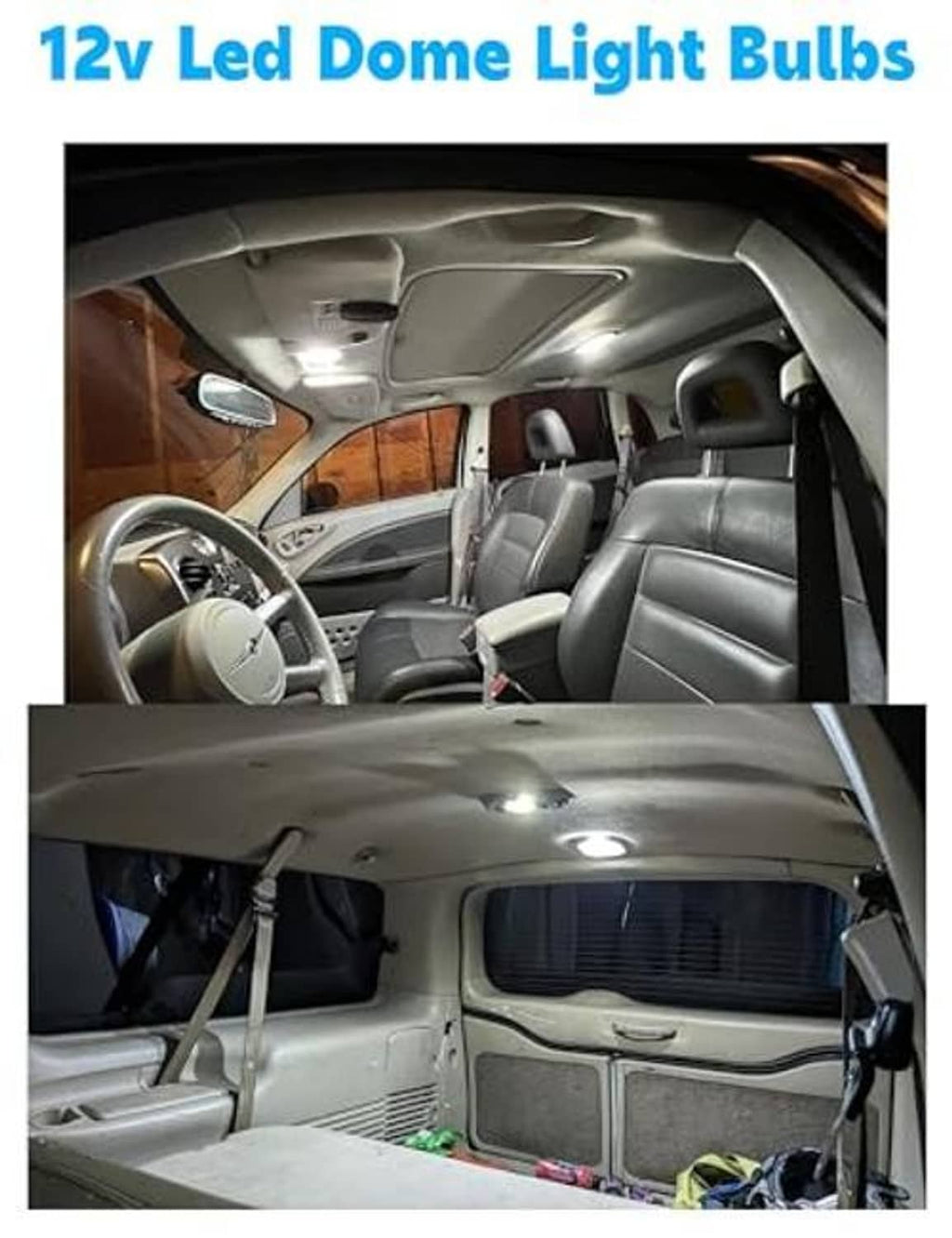 12V LED dome light bulbs in car interior ceiling, bright white illumination