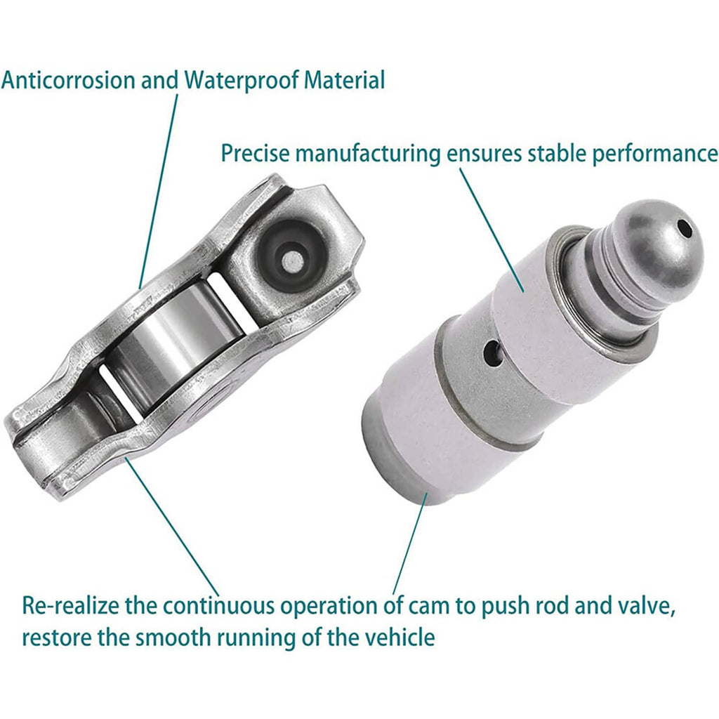 Rocker arm and valve lifter close-up pair, metallic finish and details