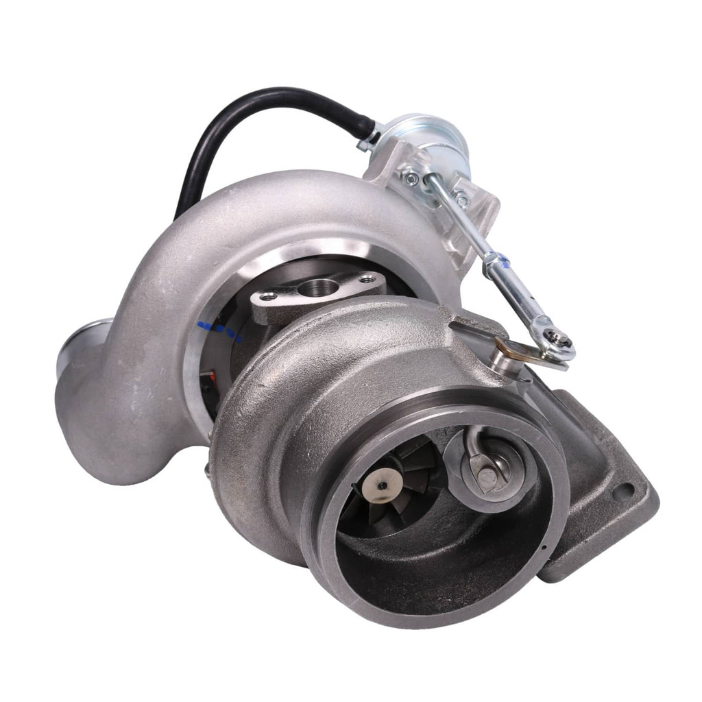 Turbocharger with visible compressor wheel housing and inlet outlet flange