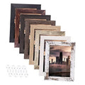 Set of small distressed wood photo frames in dark and light finishes with hanging clips