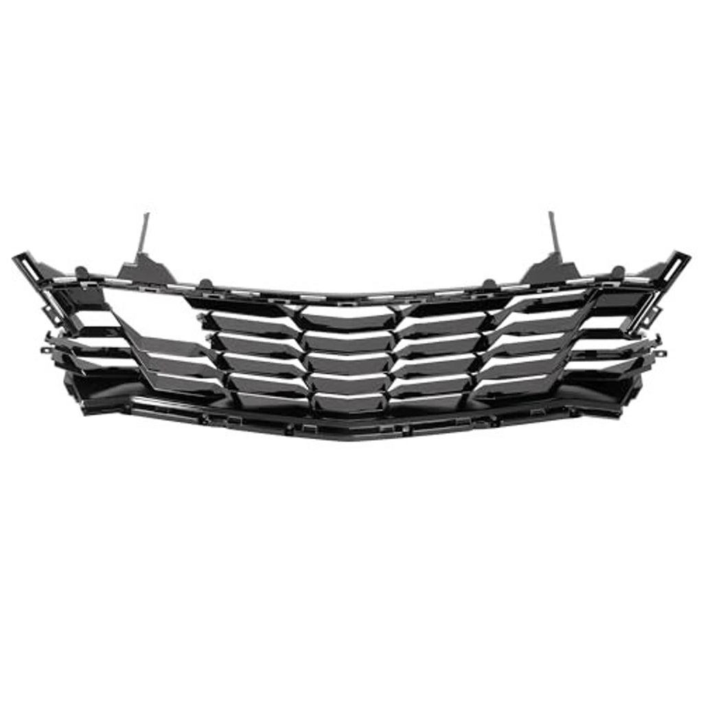 Front grille with symmetrical horizontal slats, black outer border