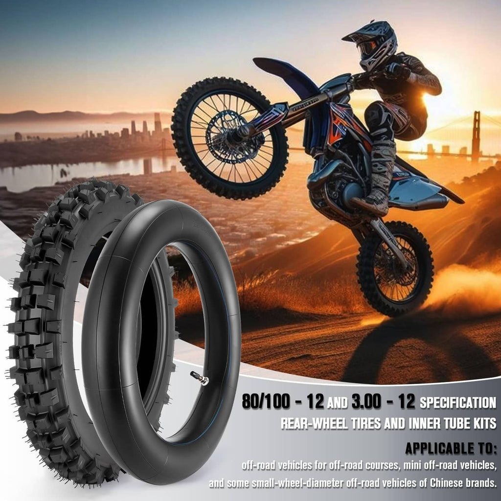 Off-road tire and inner tube set, black knobby tire with inner tube