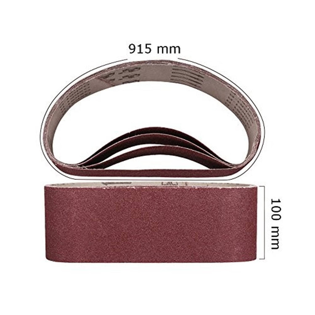 Maroon sanding belt strip with 915 mm length and 100 mm width shown