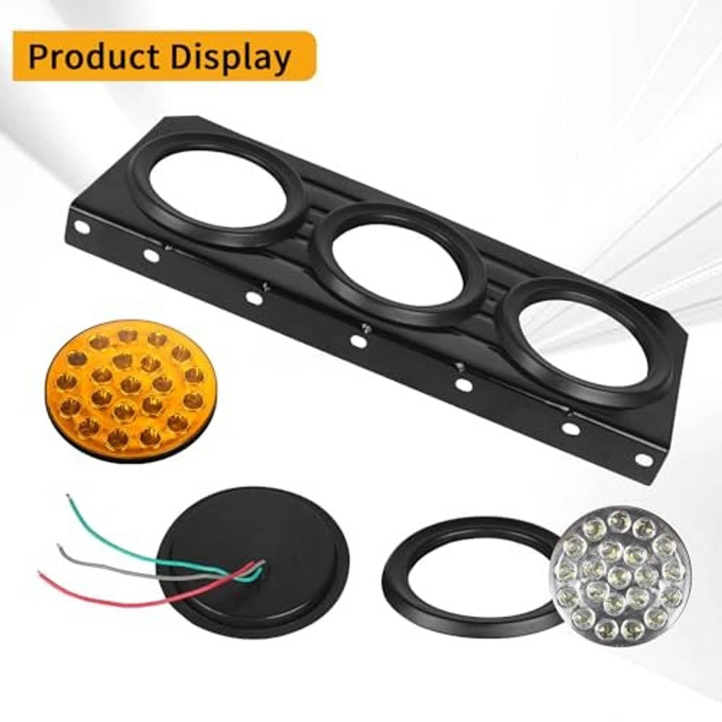LED trailer tail light bar bracket with three round sockets and wiring lead connections