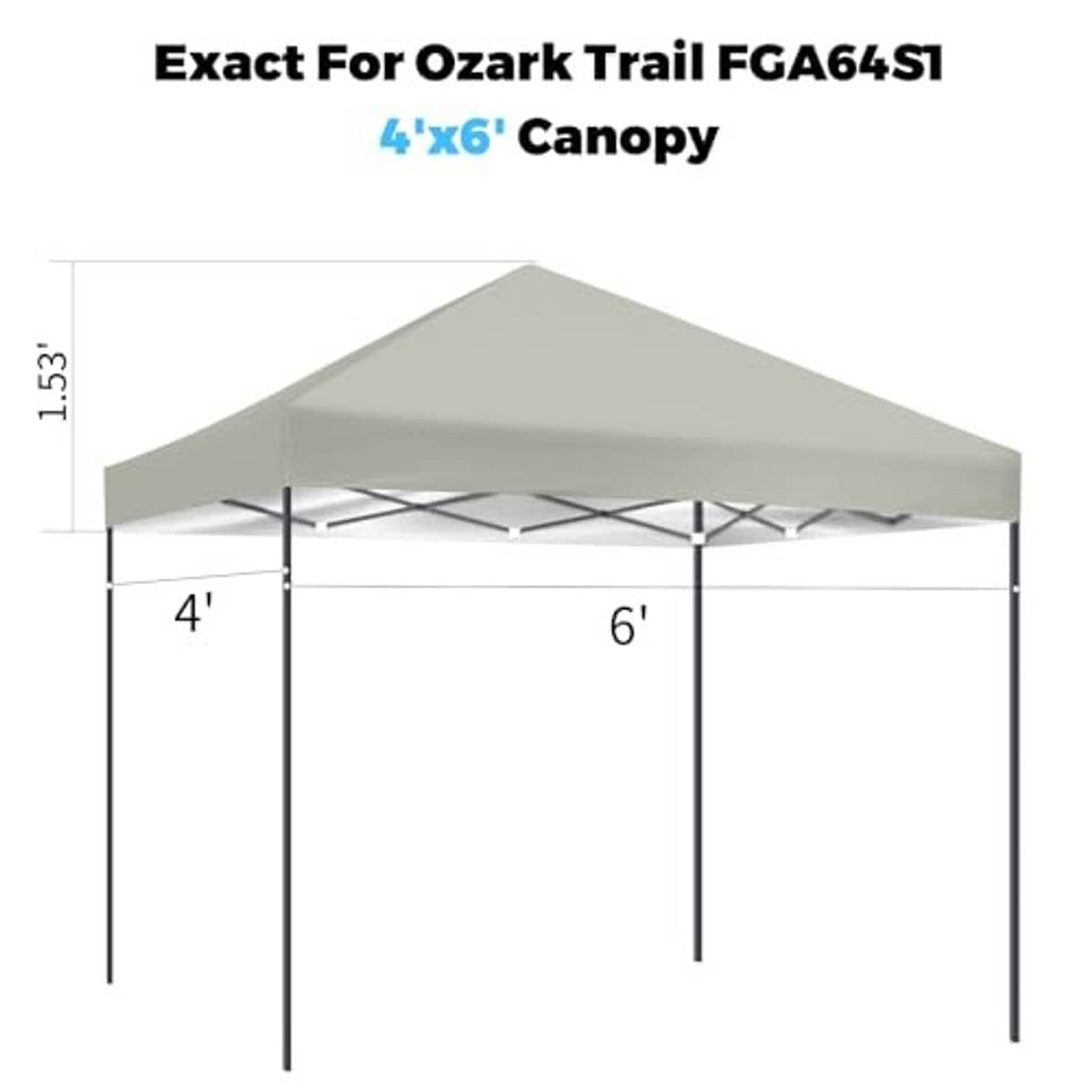 Gray 4x6 canopy replacement top cover, tent roof only with size markings