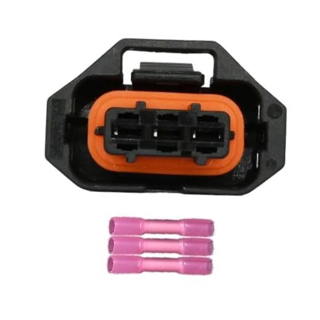 Throttle-position sensor electrical connector with orange locking housing and black pins