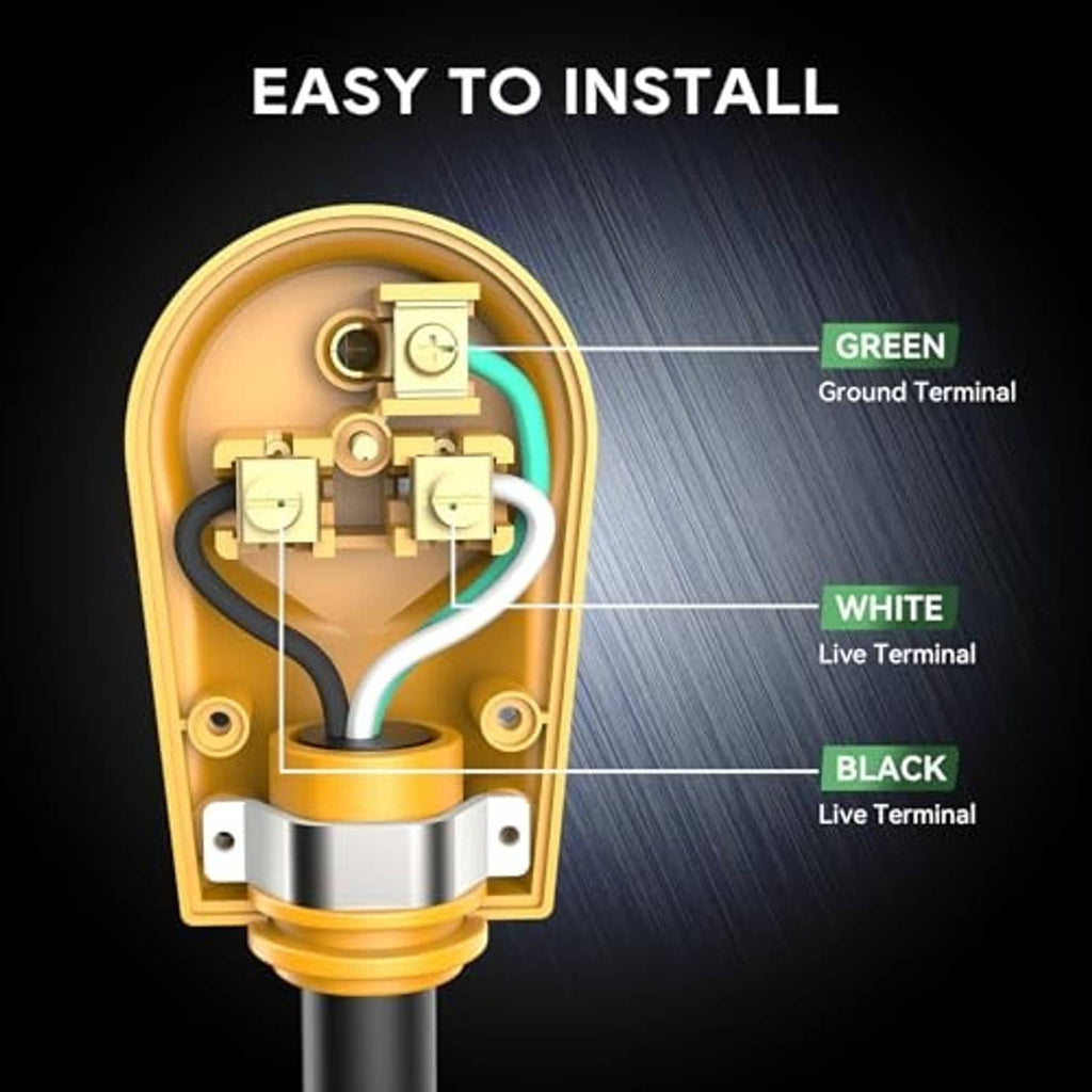 Yellow welder replacement plug with exposed terminal blocks inside face