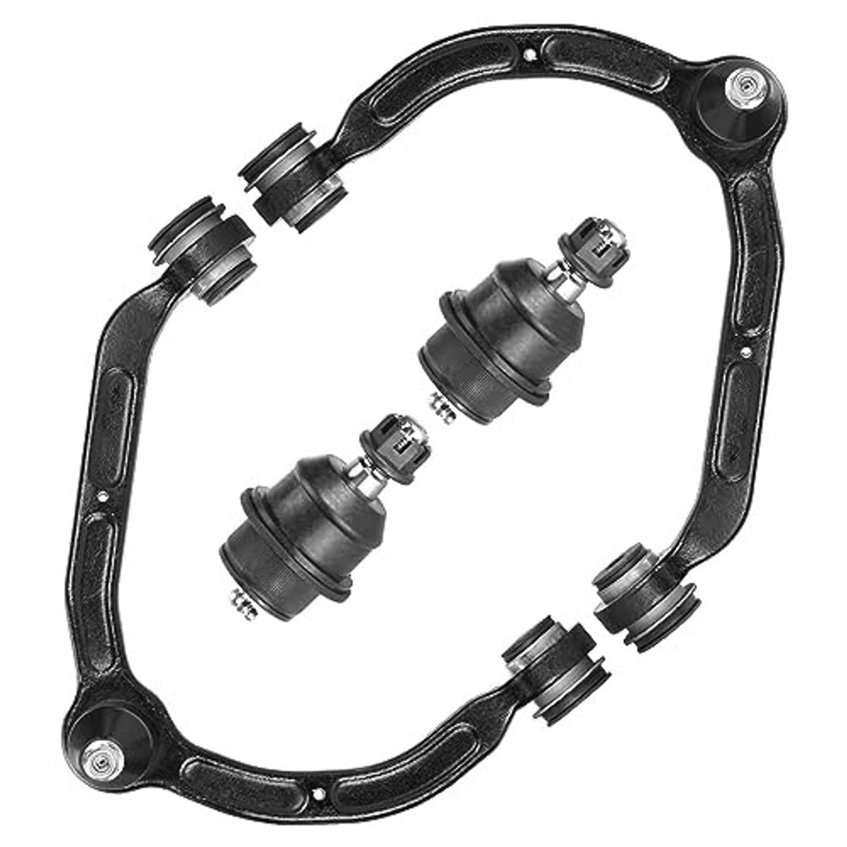 Front suspension upper control arm set with ball joints, black metal frame and boots