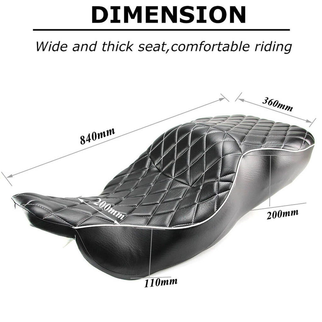 Black diamond-quilt motorcycle seat with padded, contoured riding surface
