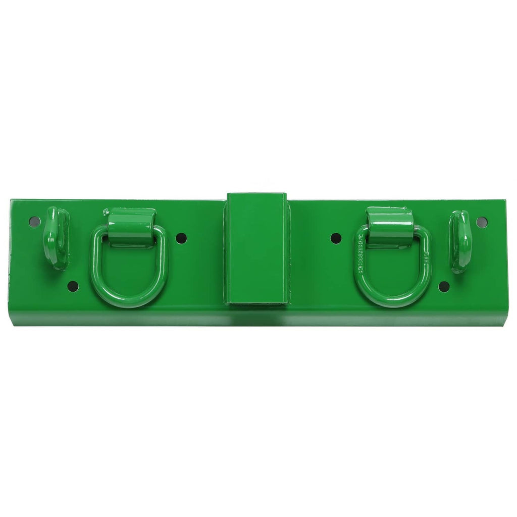 Green steel mounting bar with two D-ring grab hooks and side latching tabs