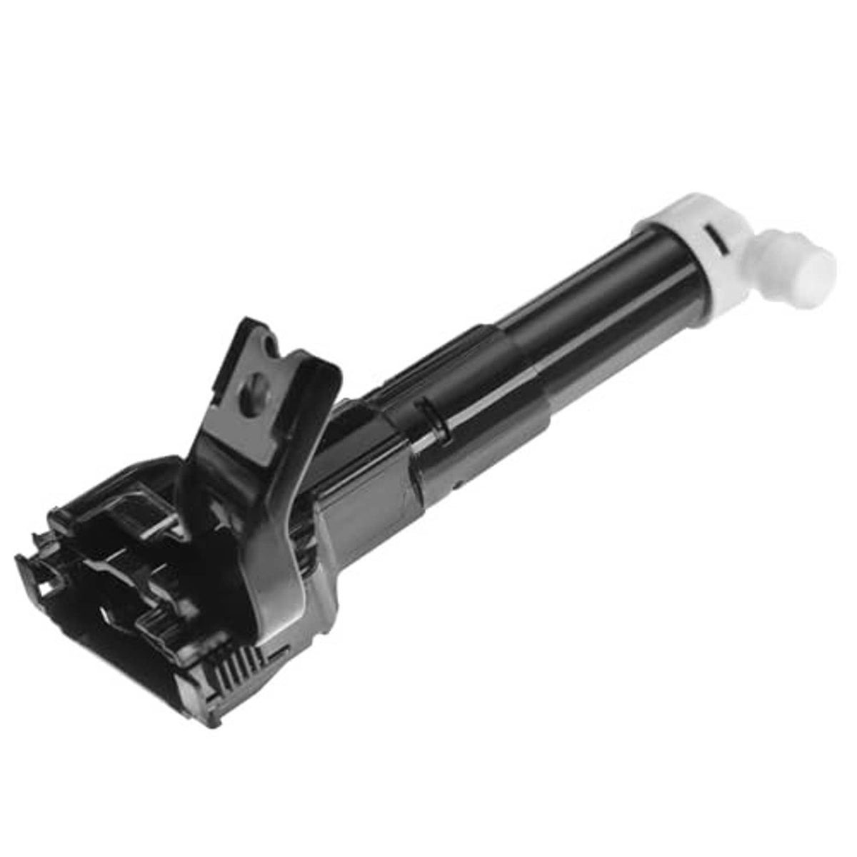 Headlight washer nozzle jet sprayer, side view of black housing with white connector