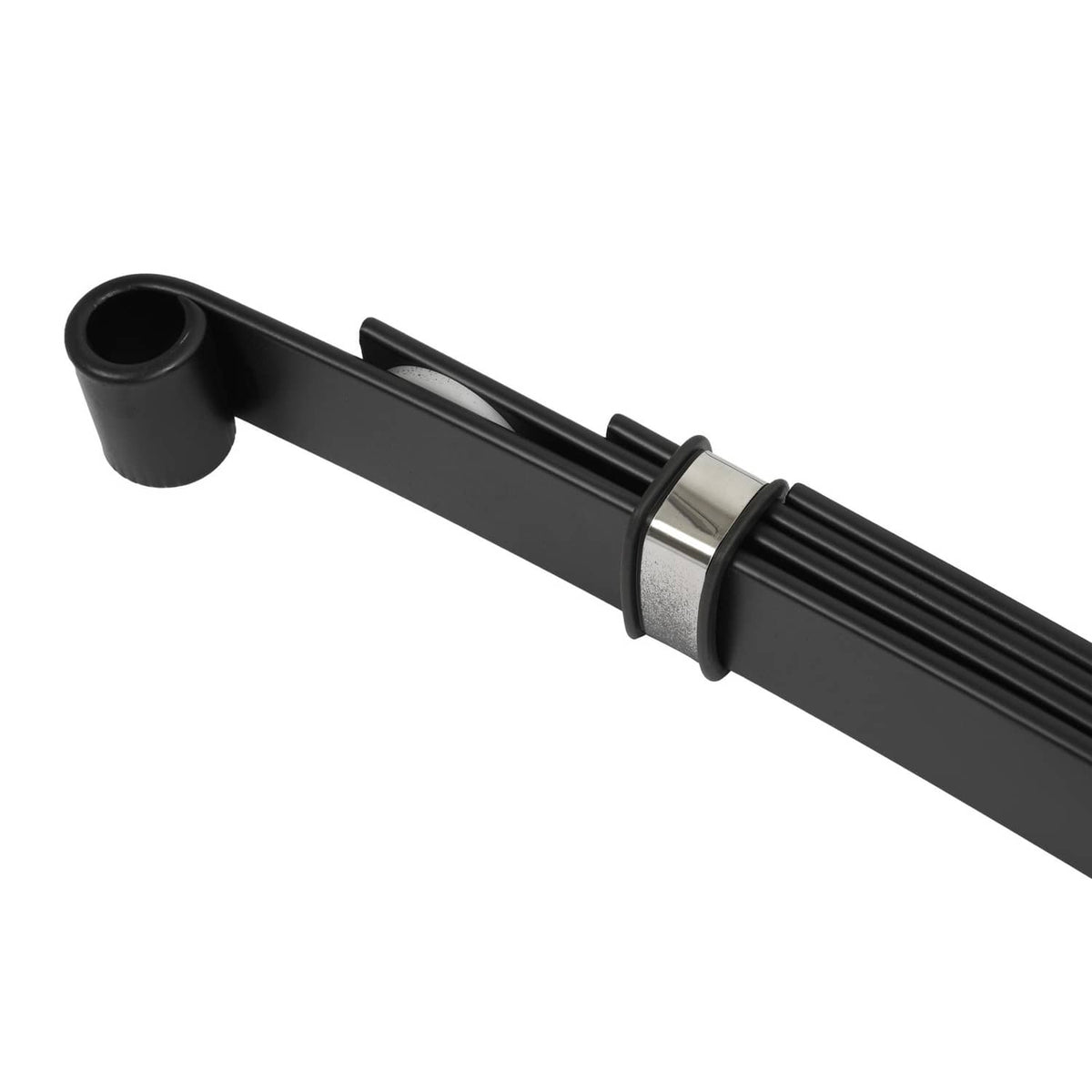 Black 4-leaf rear leaf spring bushing and spring blade end detail