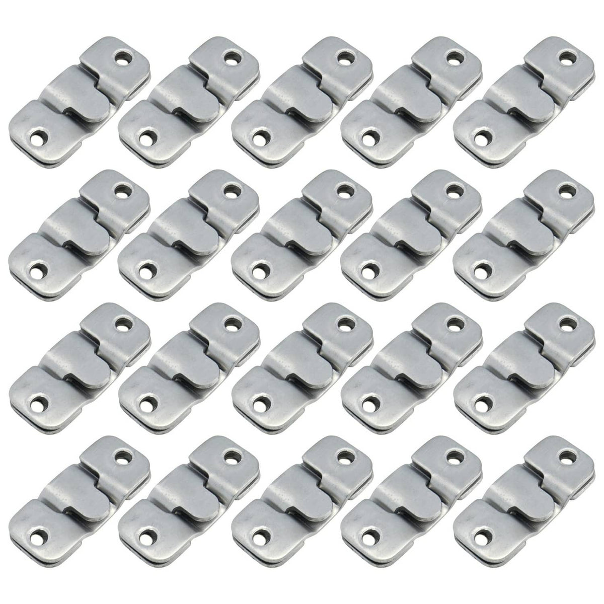 Pack of brushed metal sectional couch connector plates with two screw holes each