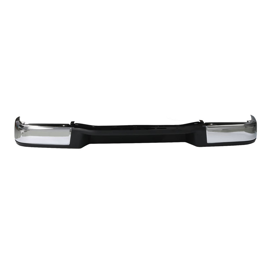 Rear bumper cover with chrome end caps and black center insert