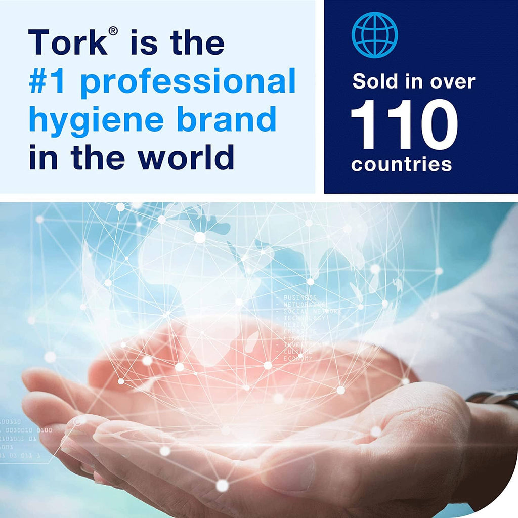 Promotional graphic with Tork logo and paper towel hygiene claim over hands image
