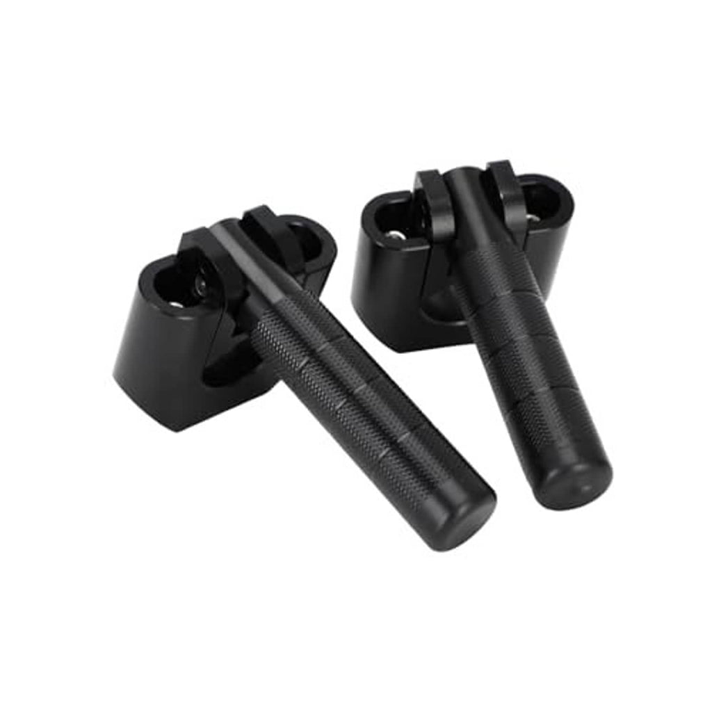 Black adventure motorcycle footpegs with textured grips and clamp mounts