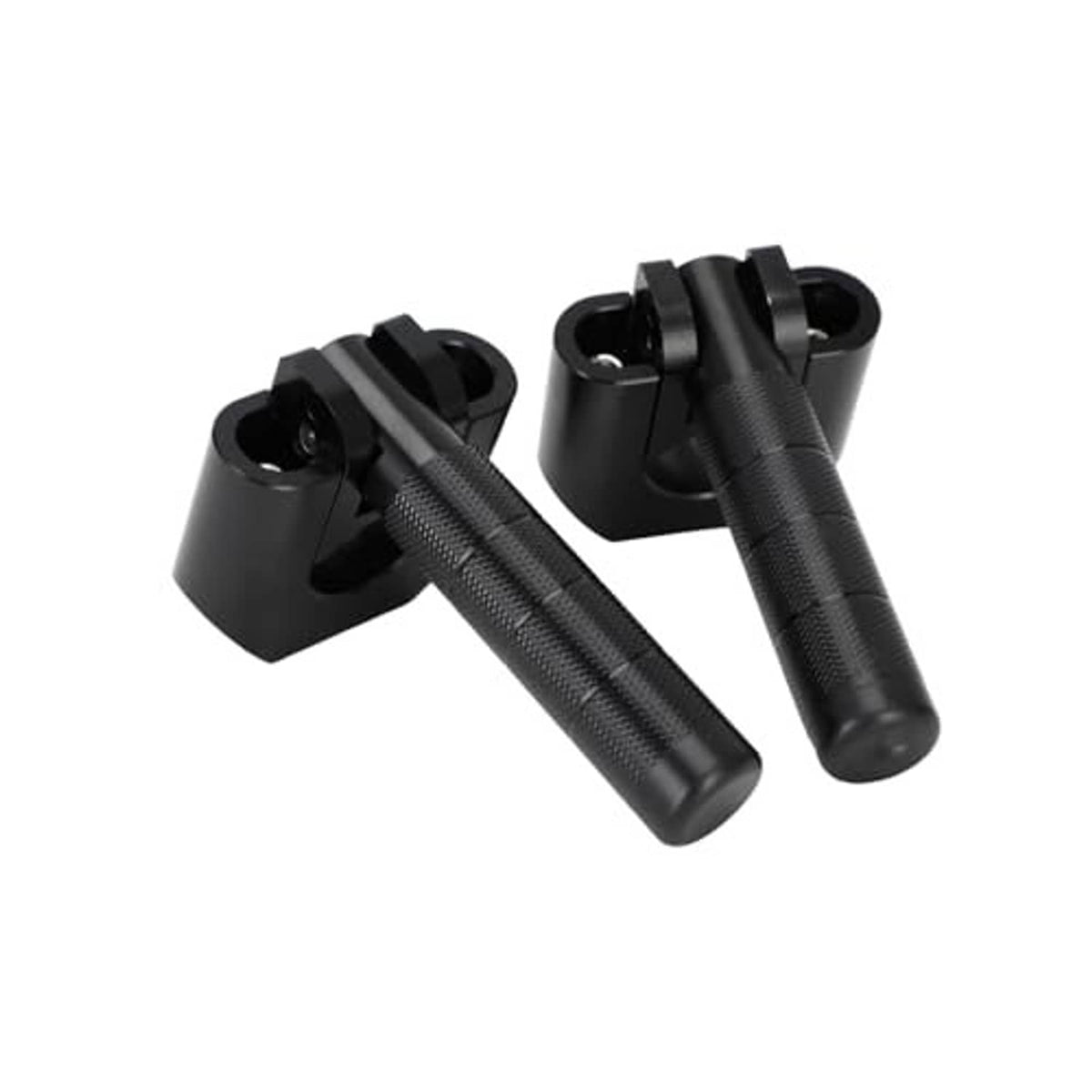 Black adventure motorcycle footpegs with textured grips and clamp mounts