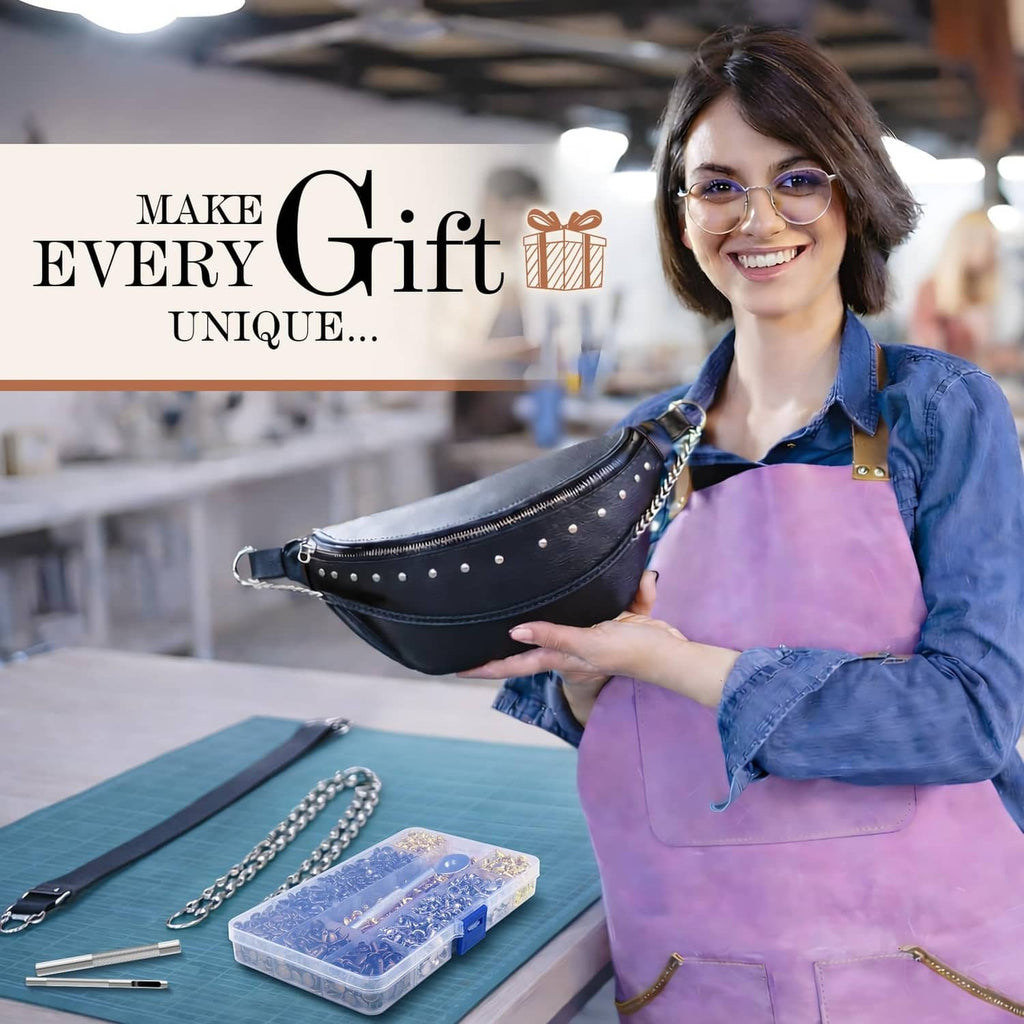 Leather crossbody bag with decorative metal rivets and studded strap