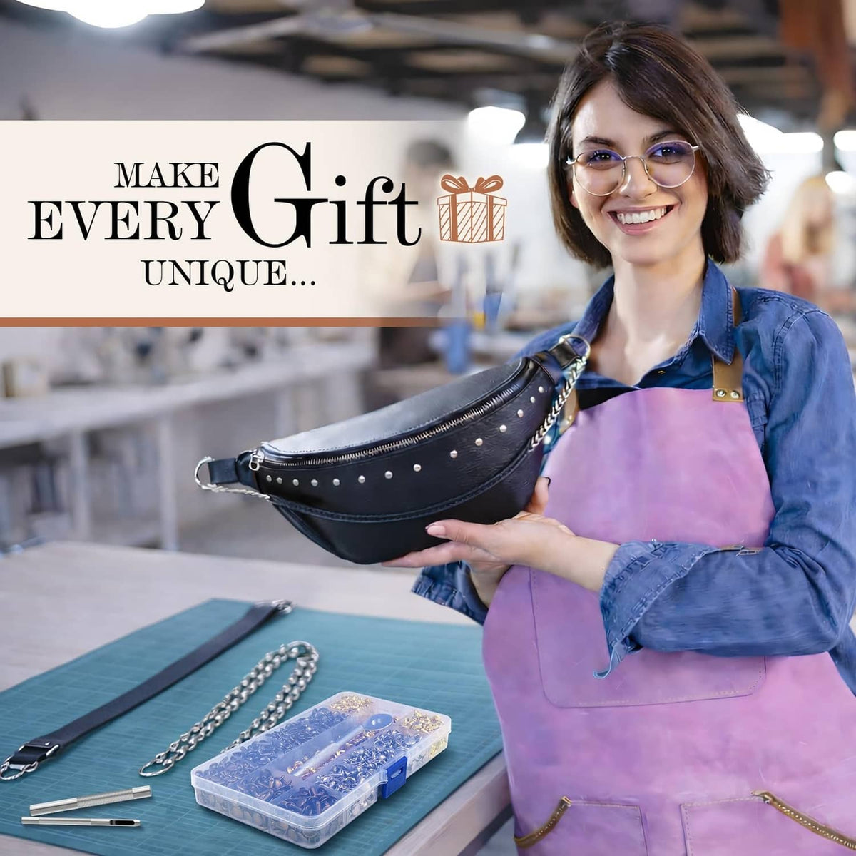 Leather crossbody bag with decorative metal rivets and studded strap