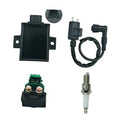 Ignition control kit: CDI box, relay, wiring harness, and spark plug