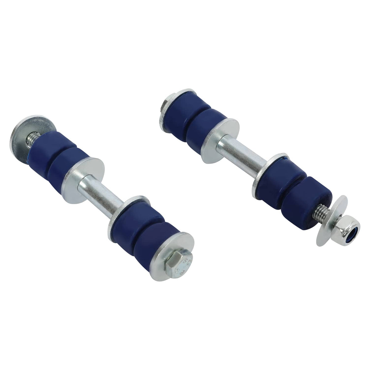 Pair of blue-and-metal shocks/struts with threaded rod ends for golf cart lift