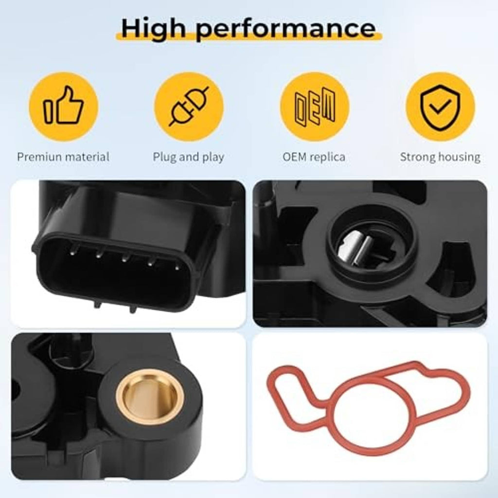 Throttle position sensor close-up, black plastic housing with red sealing gasket
