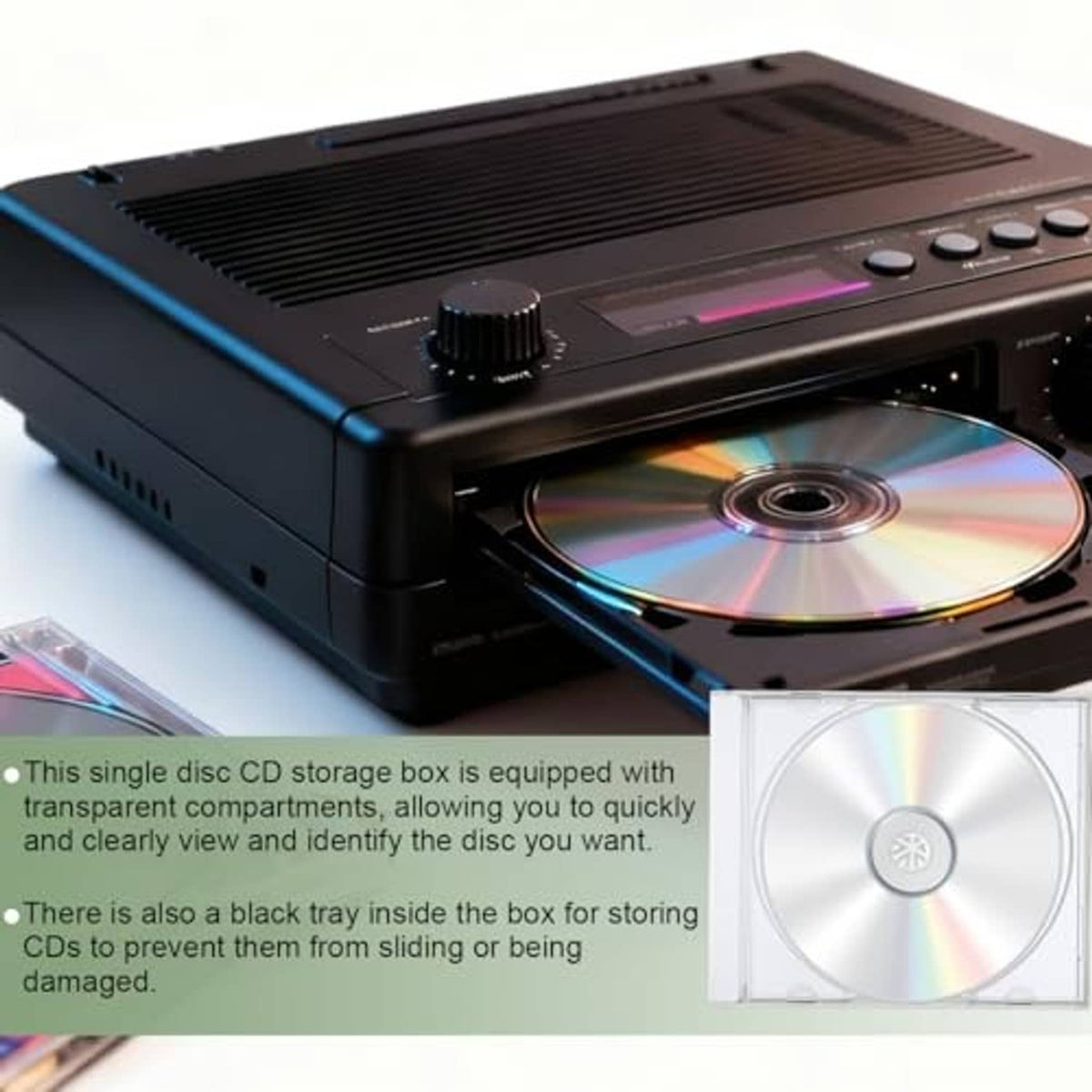 Clear single-disc CD jewel case holding a rainbow CD, white plastic frame