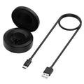 Black smart ring charging dock with open lid and USB charging cable