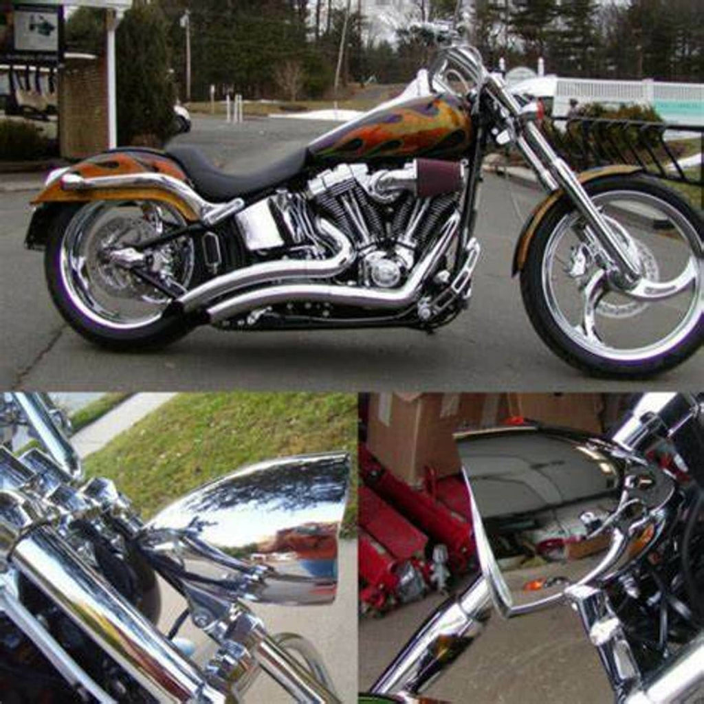 Motorcycle with chrome bullet headlight and clear lens mounted at the front