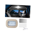 Beige wireless LED car dome light with magnetic mounting plates and USB cable