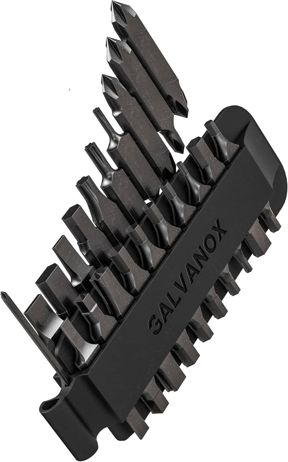 Black angled multi-bit holder with stacked tips and GALVANOX logo