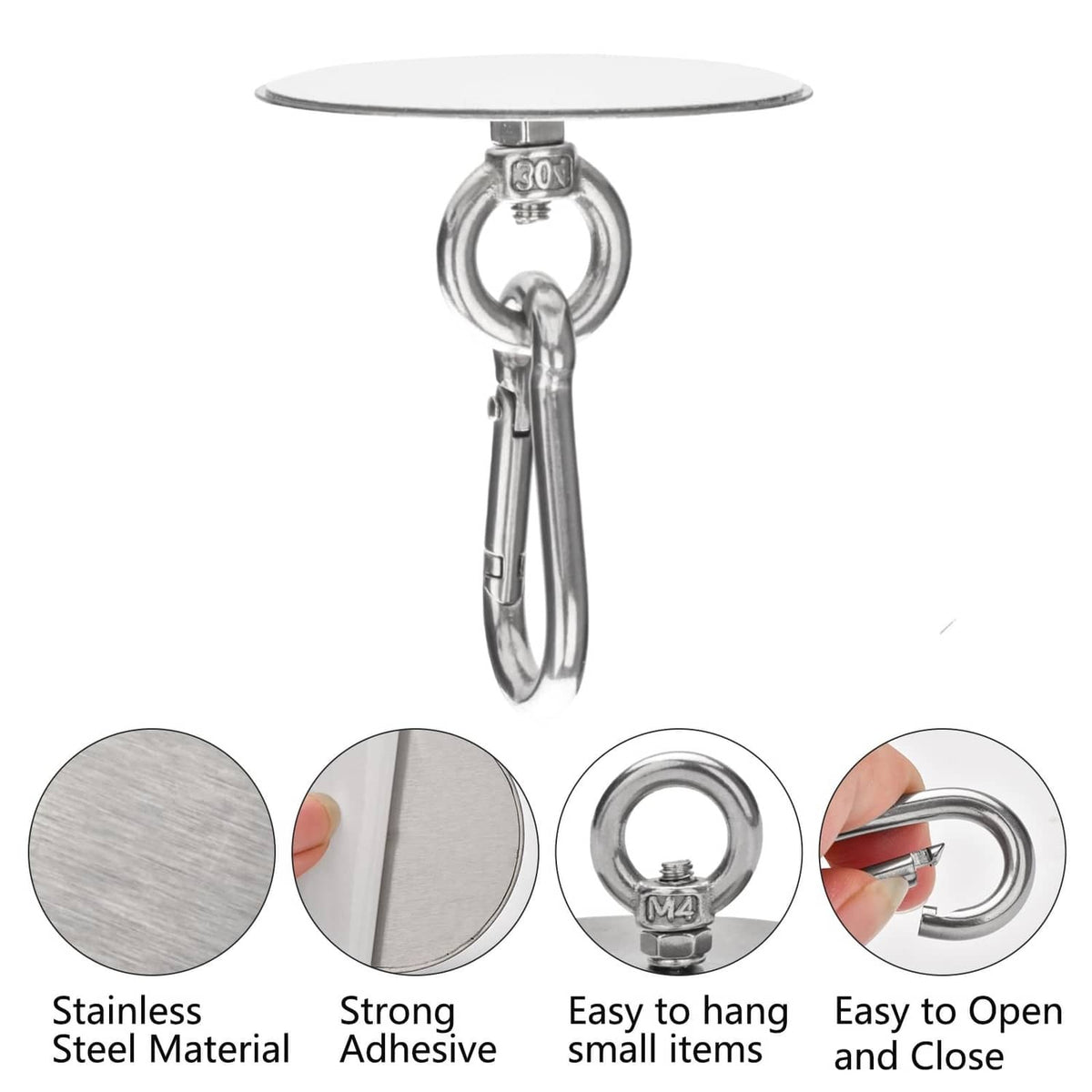 Stainless steel self-adhesive hook with swiveled eye loop for hanging small items
