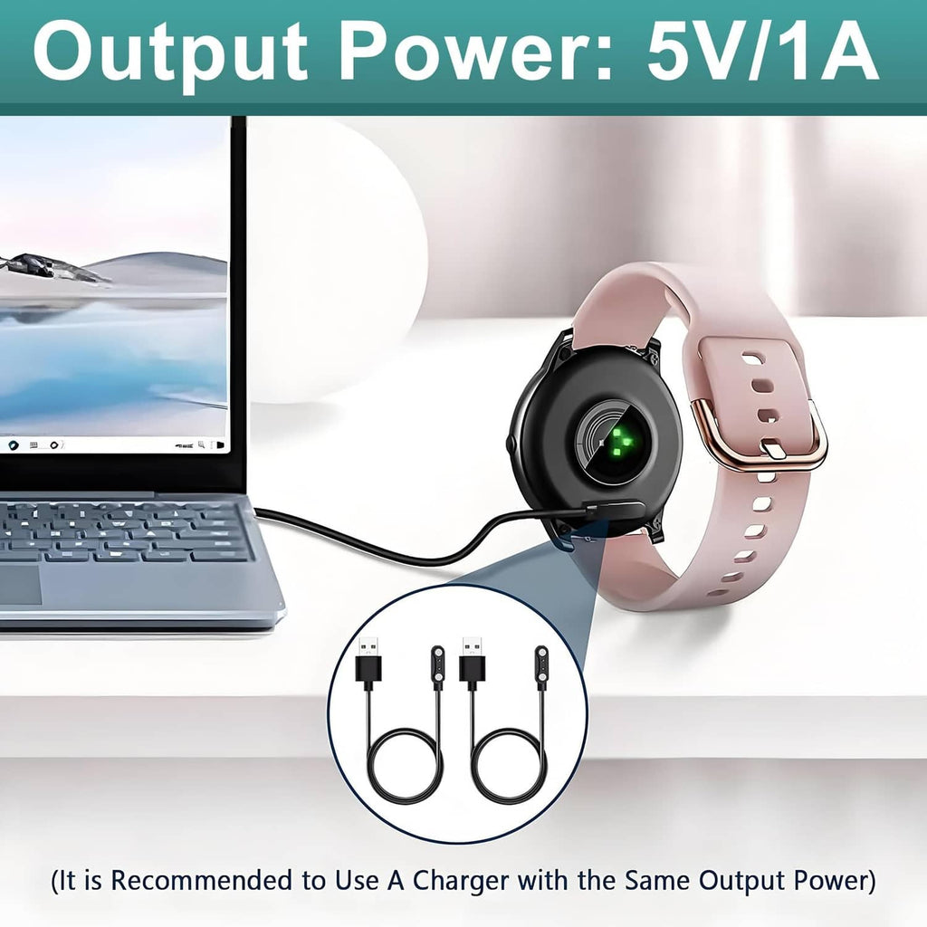 USB-A magnetic smartwatch charging cable with 2-pin 4mm connector tip