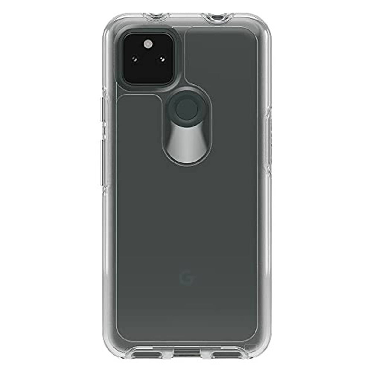 Clear Pixel 5a case back, camera and fingerprint cutouts with slim protection