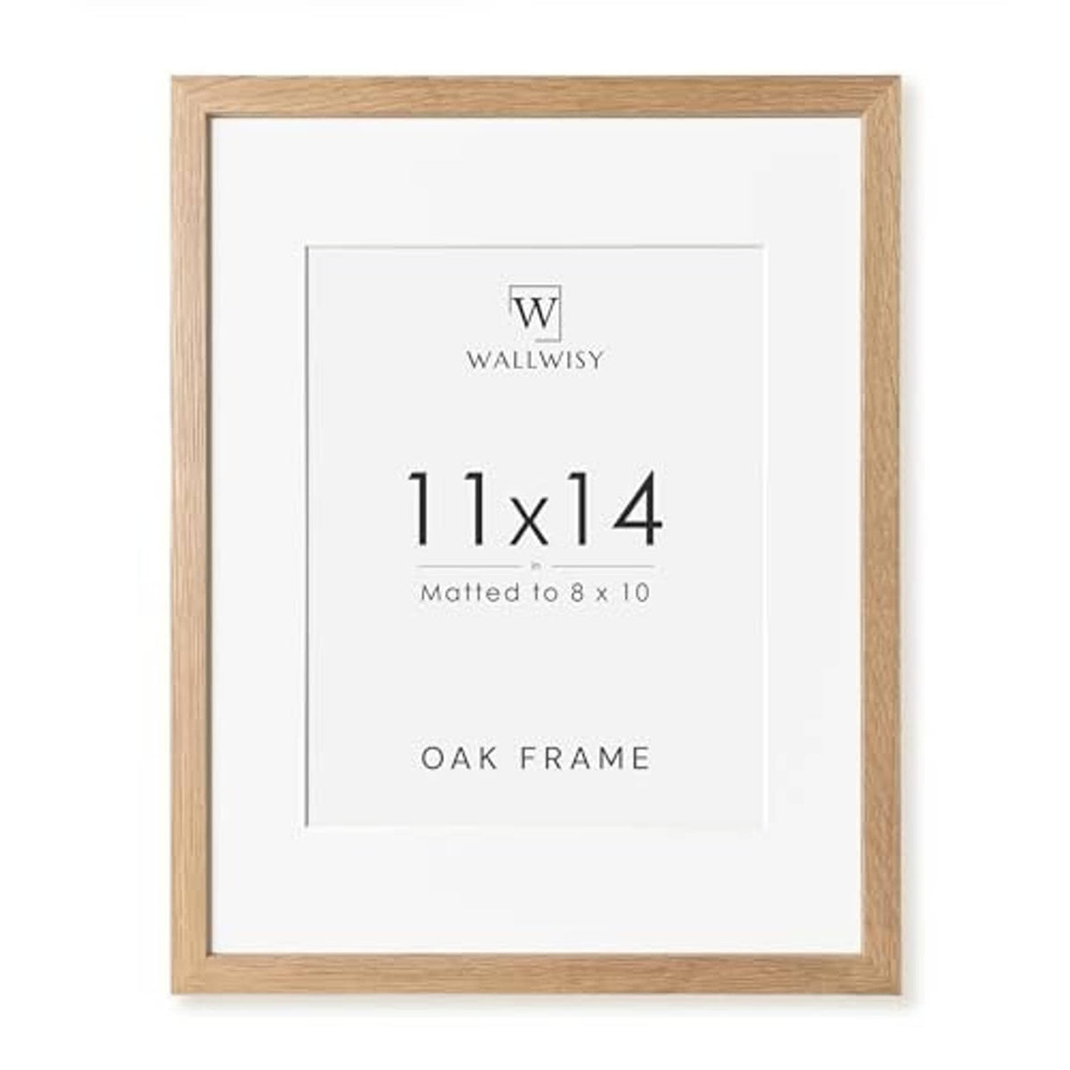 Natural oak 11x14 picture frame front with centered white mat insert